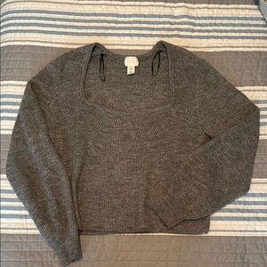 Gray Sweater with Top Sweetheart Neckline